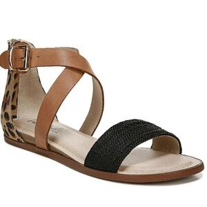 New LifeStride Riley Leopard Ankle Strap Flats Sandals